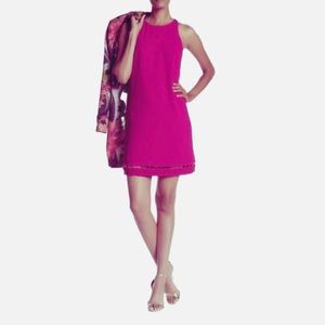 Trina Turk Fuchsia Sleeveless Dress Open Gold Hem Accents 2